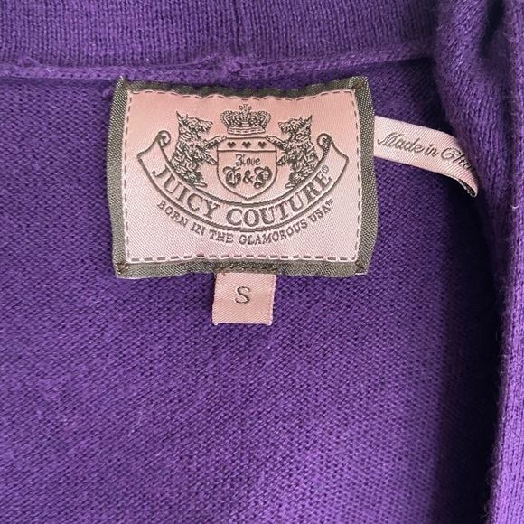 Juicy Couture cashmere purple cotton hooded button 3/4 sleeve cardigan Sz S - Picture 8 of 12